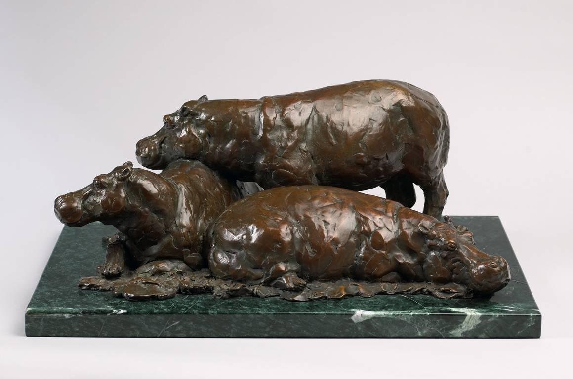 Hippos on the Mara - Sculpture by Peter Brooke