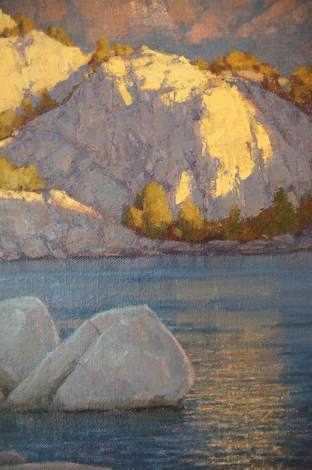 What a little Sunlight Will Do - Gray Landscape Painting by Jean LeGassick