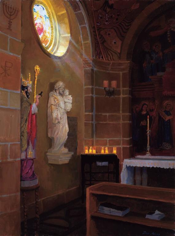 Sources of Light - St. Andrews Catholic Church, Pasadena - Painting by Peter Adams