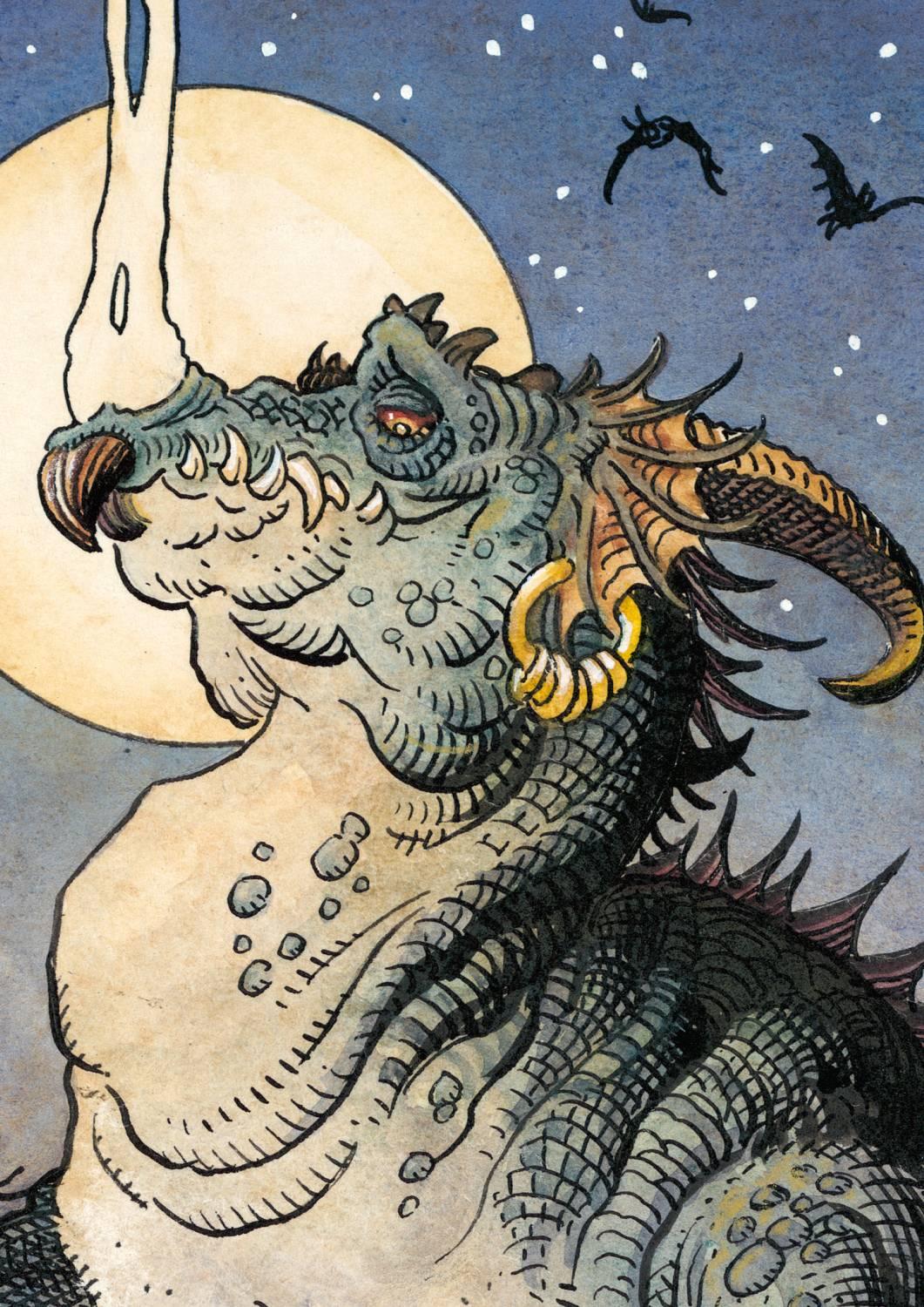 Provenienz
Von der Galerie direkt beim Künstler erworben

Beschreibung
Siegfried und Fafnir wurde 2010 von William Stout als Teil seiner Serie Nordische Mythen gemalt. Stout ist ein bekannter und vielseitiger Künstler, der in vielen Bereichen,