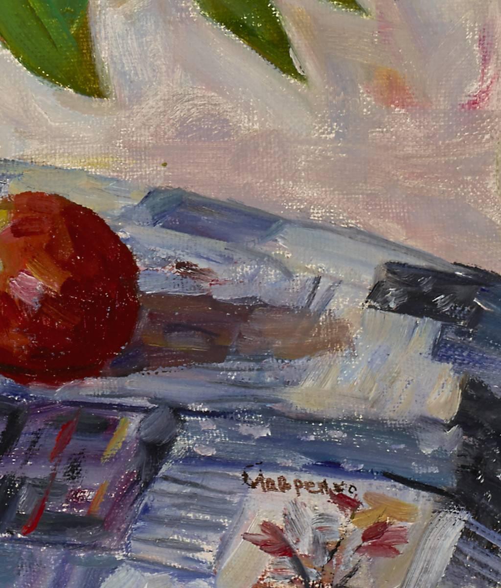 Lilas en jarrón, 1970 - Painting Realista de Boris Mikhailovich Lavrenko