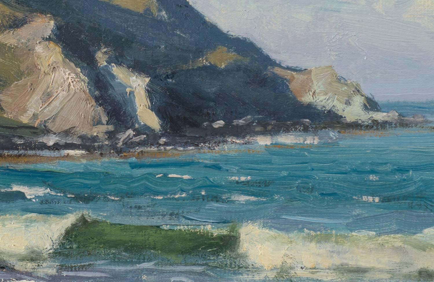 Giornata frizzante, Shark Harbor; Isola di Catalina - Landscape Painting Grigio di Joseph Paquet