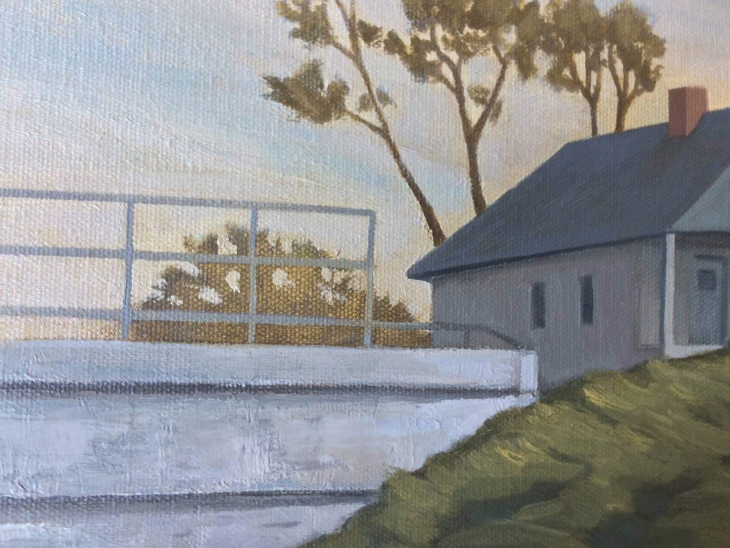 Provenienza
Acquisite dalla galleria direttamente dall'artista

Descrizione
Il soggetto di questo dipinto raffigura il segmento settentrionale della California Interstate 110 che passa davanti alla città di Highland Park e si dirige a sud verso Los
