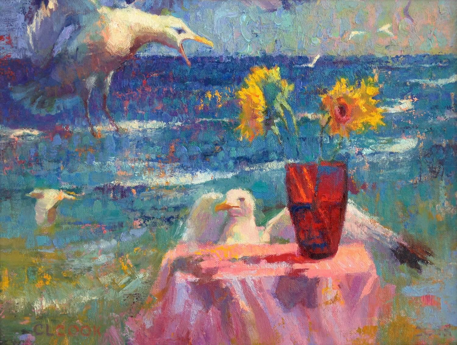Seagulls and Shattered Sun; Malibu - Painting by Christopher Cook