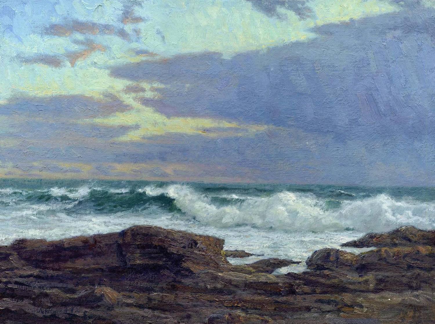 Fronte del tempo, Point Fermin - Painting di Stephen Mirich