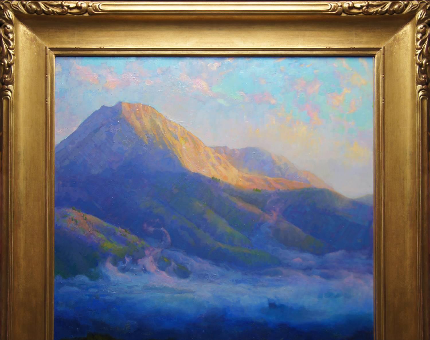 Morning Clouds Hovering Below Mount Blanca; Trinchera Ranch, Colorado - Impressionist Painting by Peter Adams