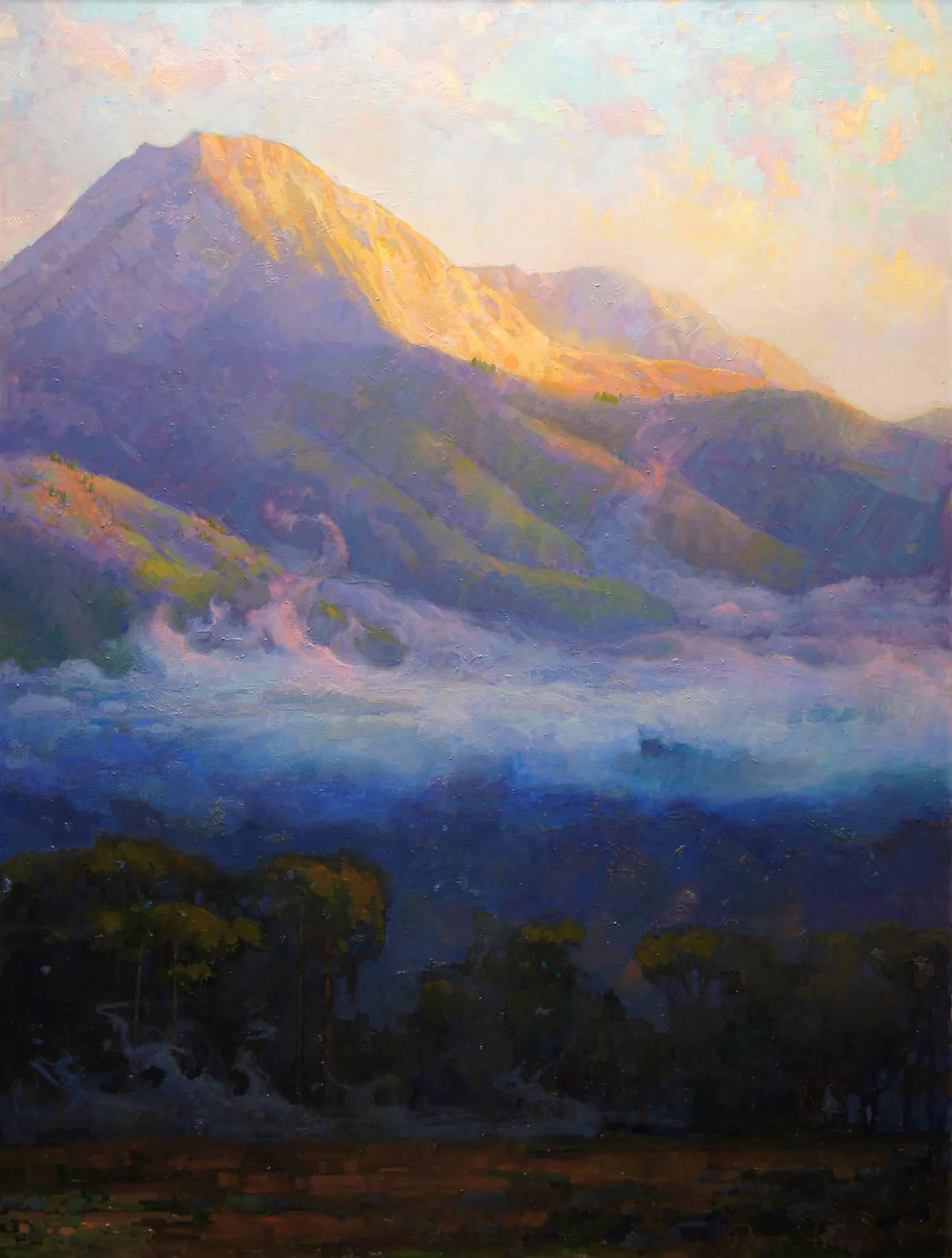Morning Clouds Hovering Below Mount Blanca; Trinchera Ranch, Colorado - Painting by Peter Adams