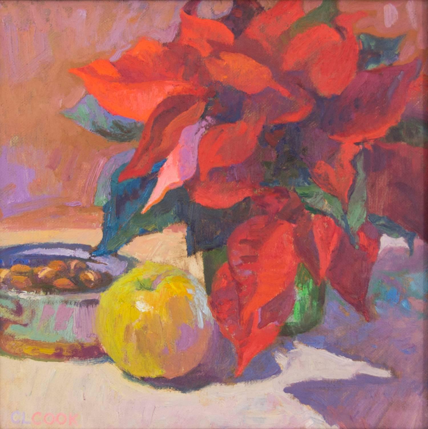 Cool Winter in Rot und Gold – Painting von Christopher Cook