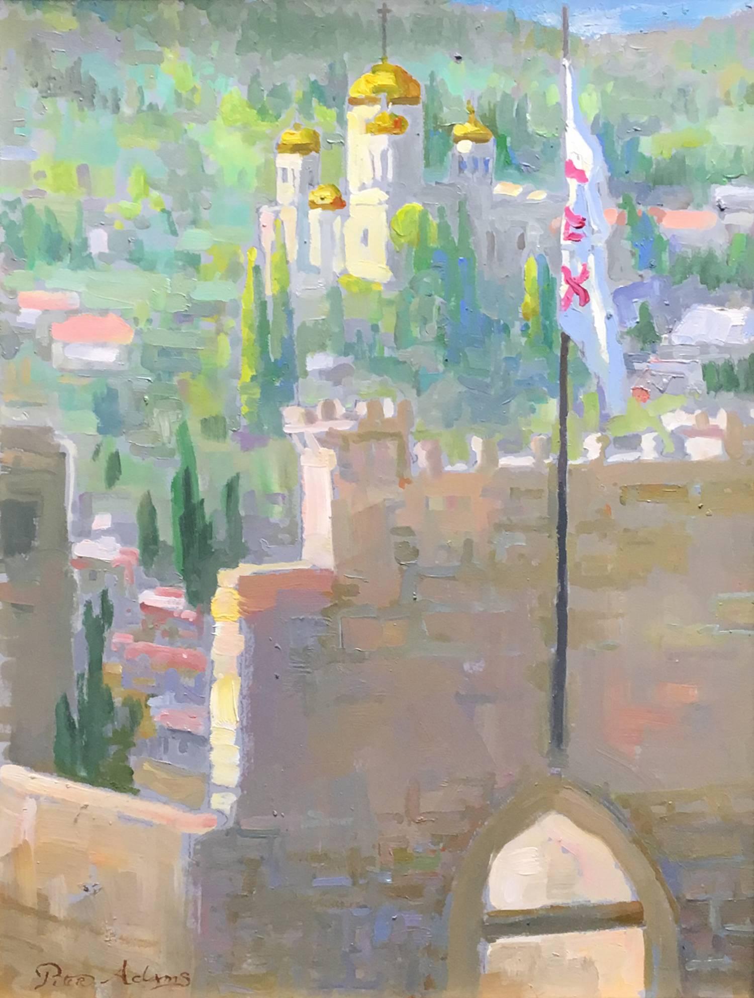 View of the Church of the Visitation from the Church of St. John the Baptist in  - Painting by Peter Adams