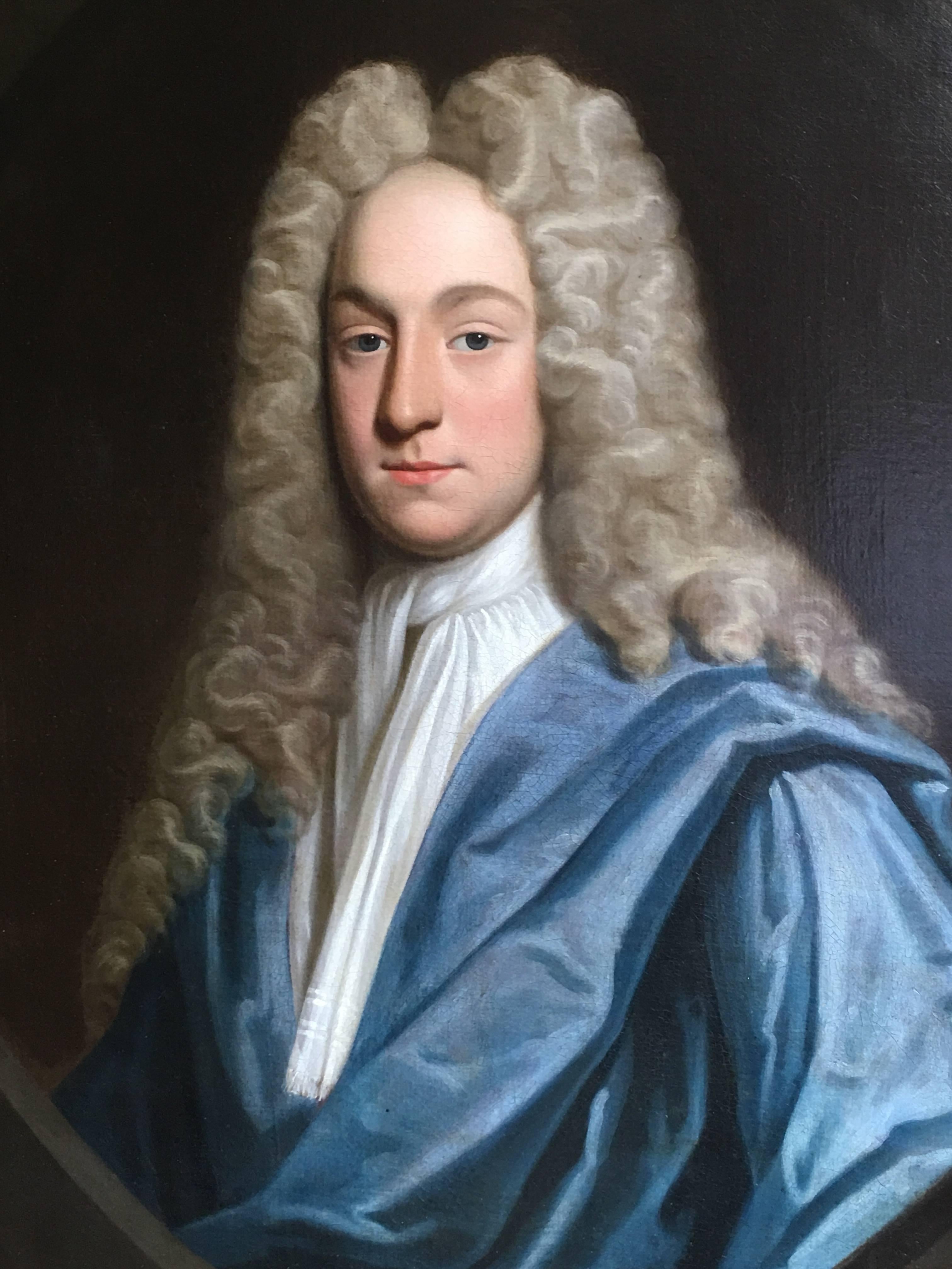 John Closterman Portrait Painting - PORTRAIT OF A GENTLEMAN IN A BLUE ROBE - ATTRIBUTED TO JOHN CLOSTERMAN.