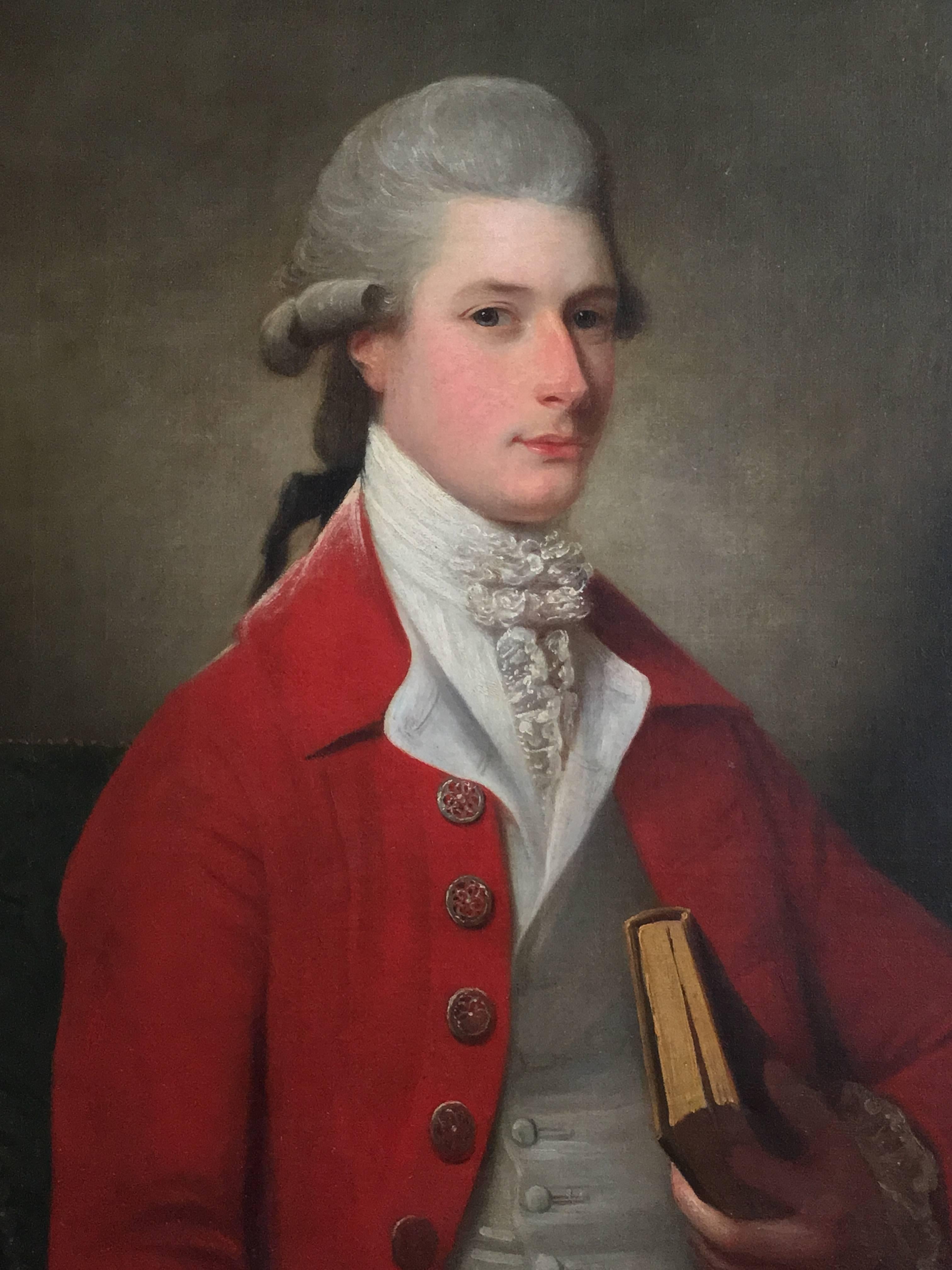 David Martin Portrait Painting - Portrait of Sir Archibald Seton Half-Length Wearing a Red Coat, Holding a Book.