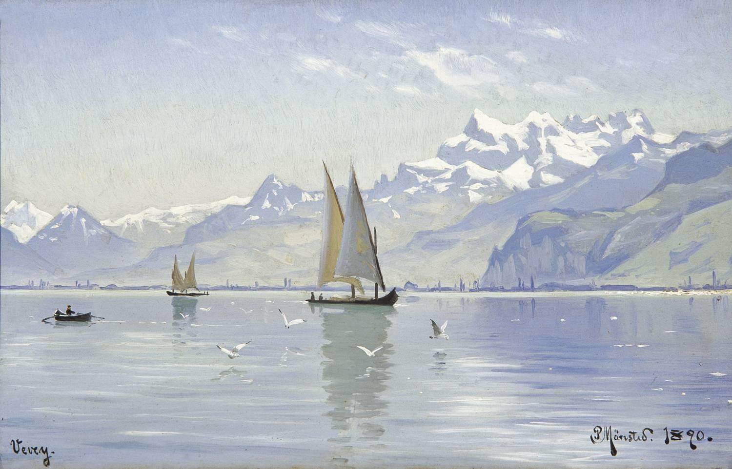 Peder Mørk Mønsted Landscape Painting - View of Lake Vevey