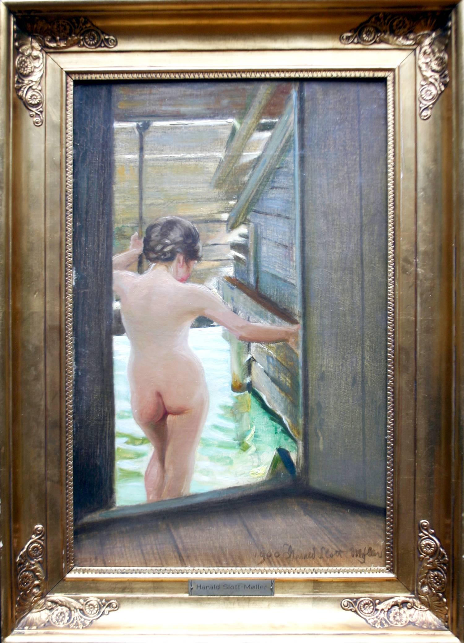 Nude Woman Bathing  - Painting by Harald Slott-Møller