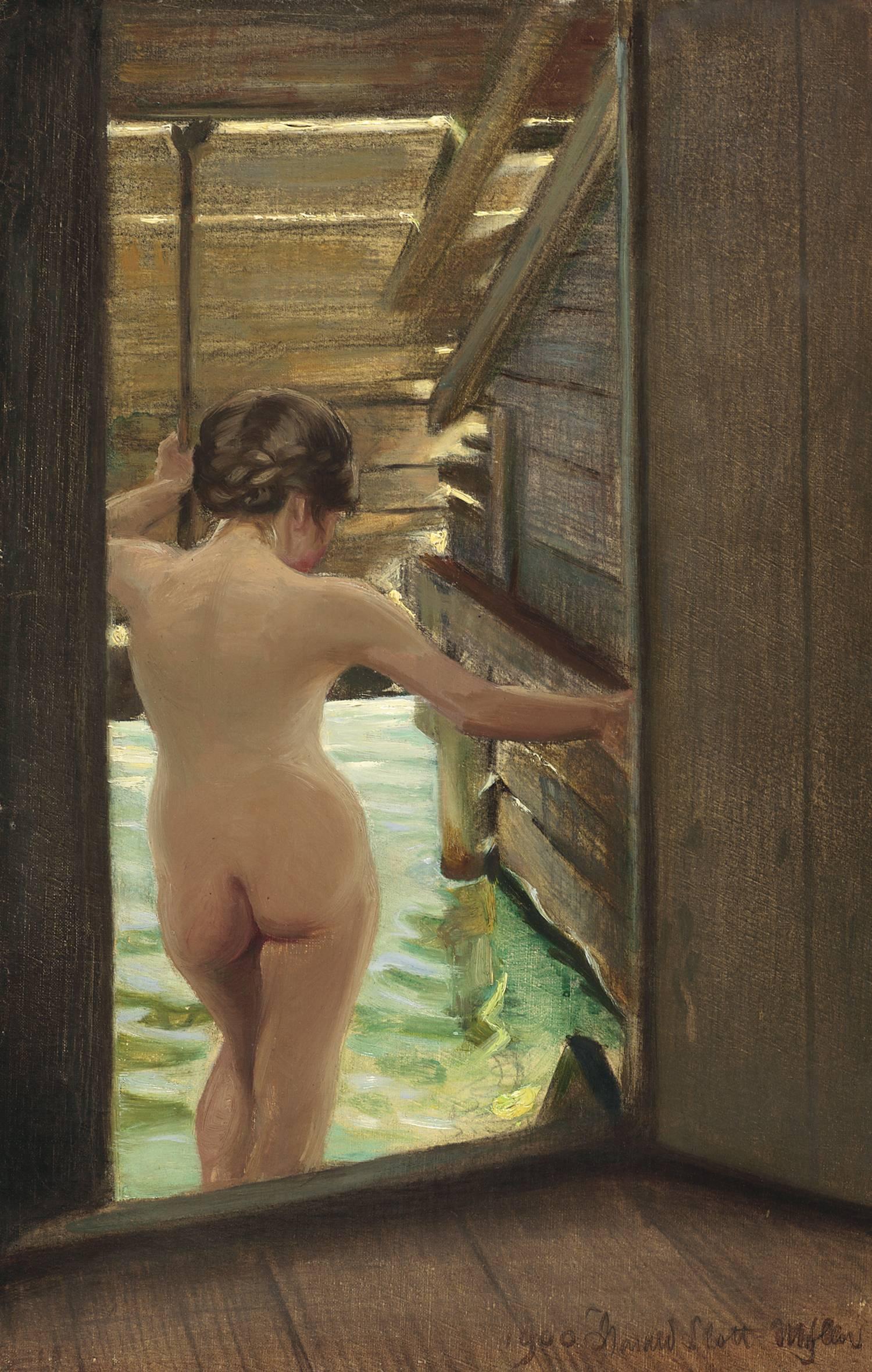 Harald Slott-Møller Nude Painting - Nude Woman Bathing 