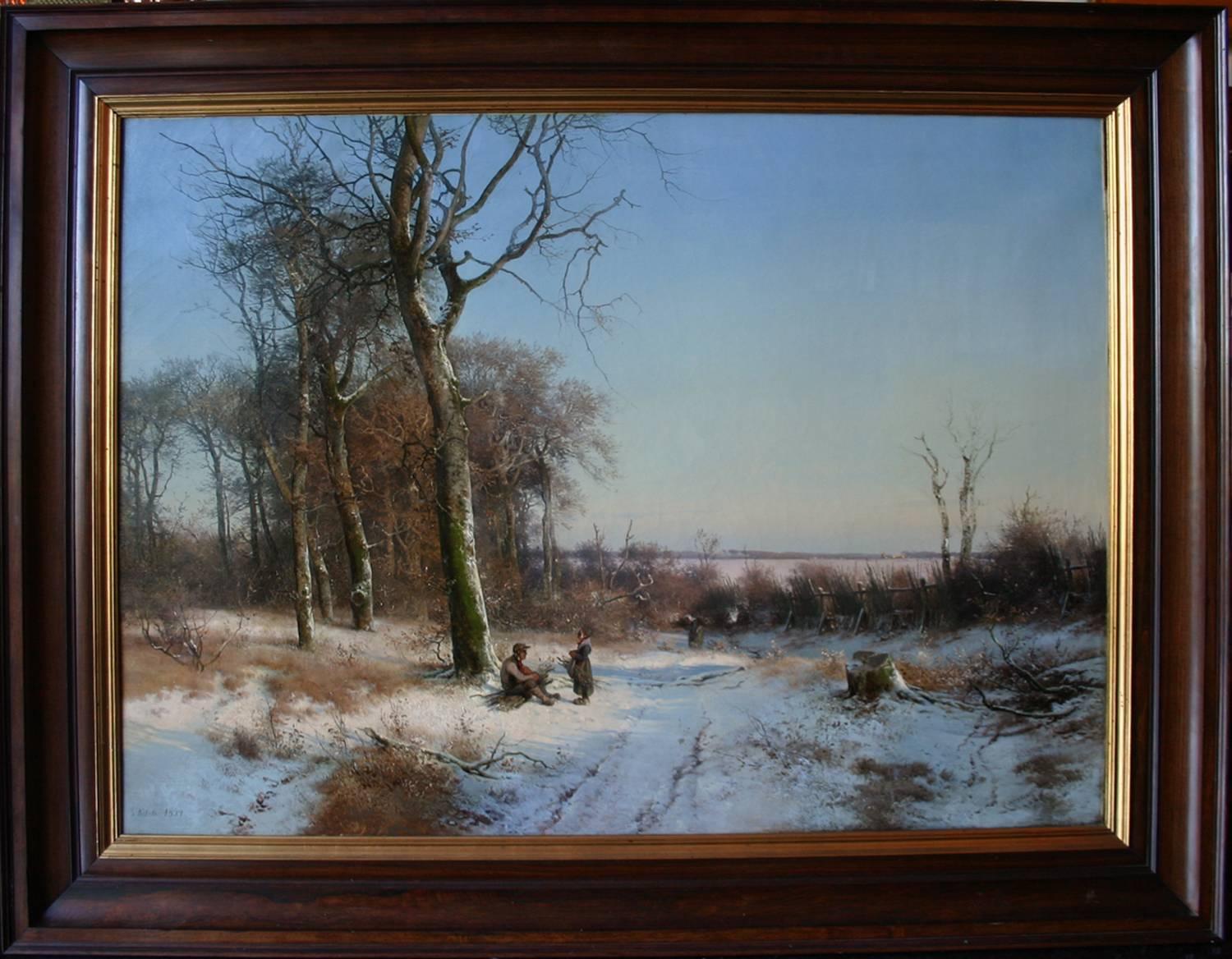 Wintery Forest with a Family - Painting by Frederik Rohde