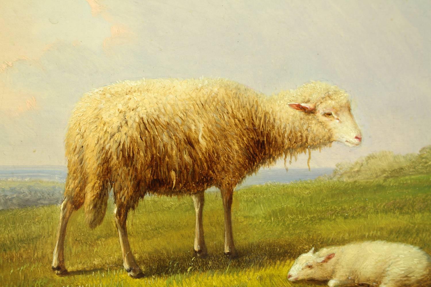 Sheep in Landscape - Realist Painting by Francois Van Severdonck