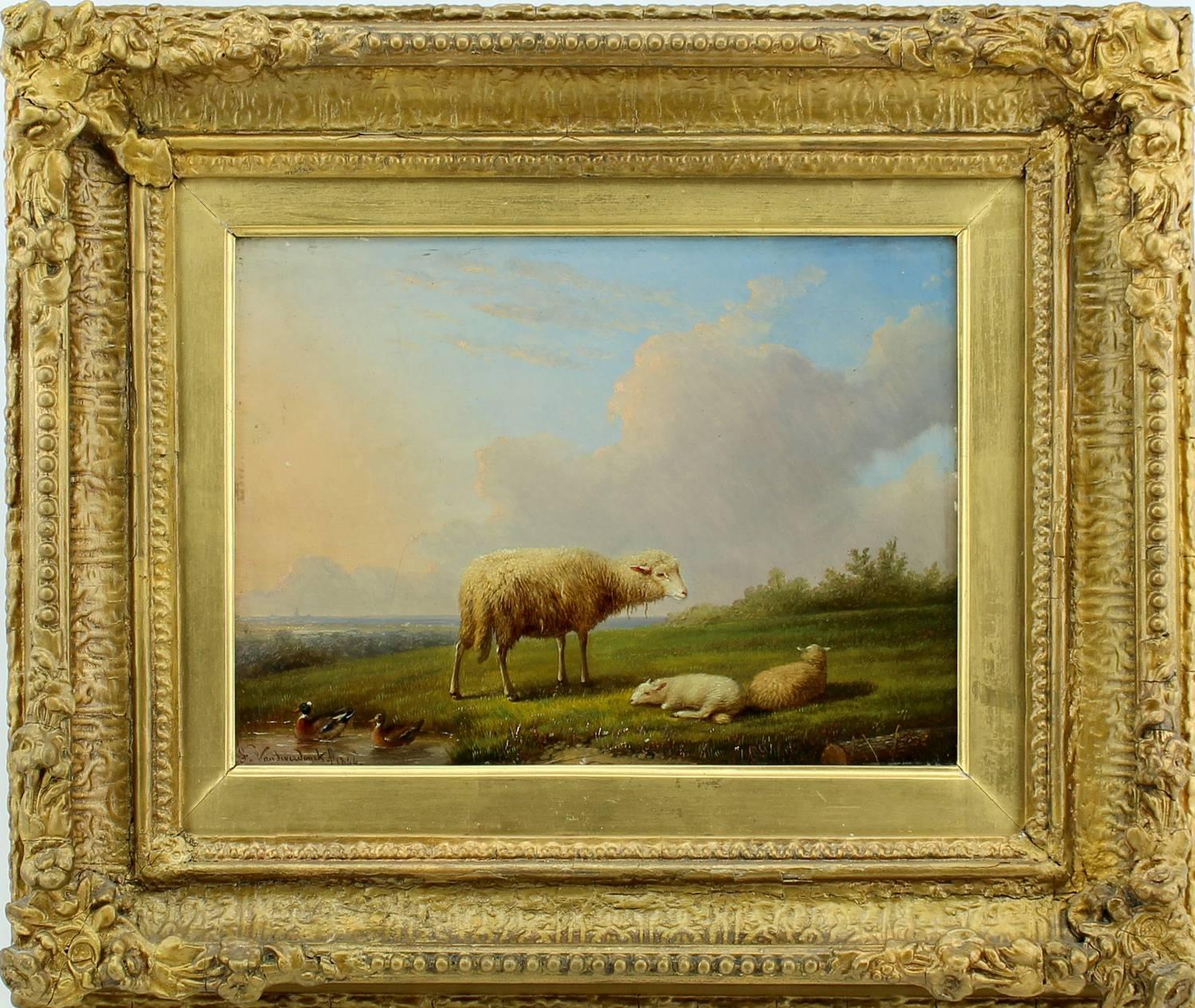 Sheep in Landscape - Painting by Francois Van Severdonck