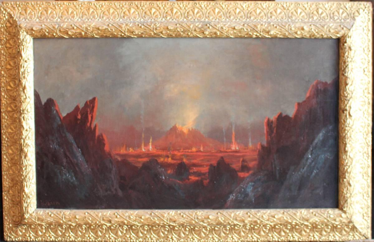 The lake of Everlasting Fire, Sandwich Islands (Hawaiian Islands) - Painting by Frederick Schafer