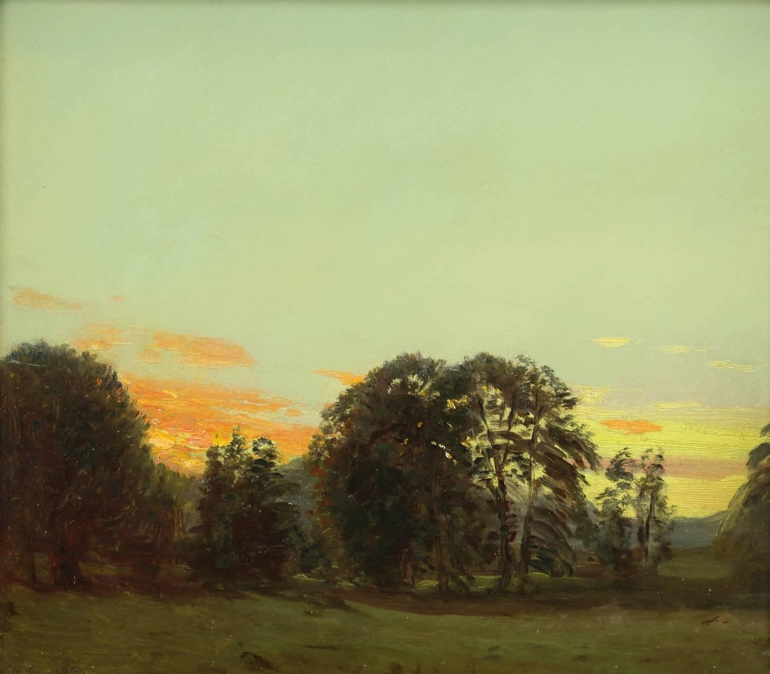 Godfred Christensen  Landscape Painting - Summer Evening with Sunset over a Forest
