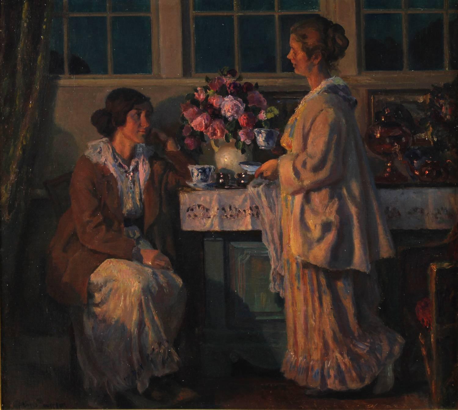 Viggo Christien Frederik Vilhelm Pedersen Interior Painting - Two Ladies Drinking Tea