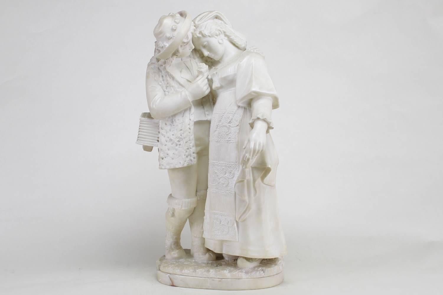 Unknown Figurative Sculpture - Beautiful Alabaster Musician Couple