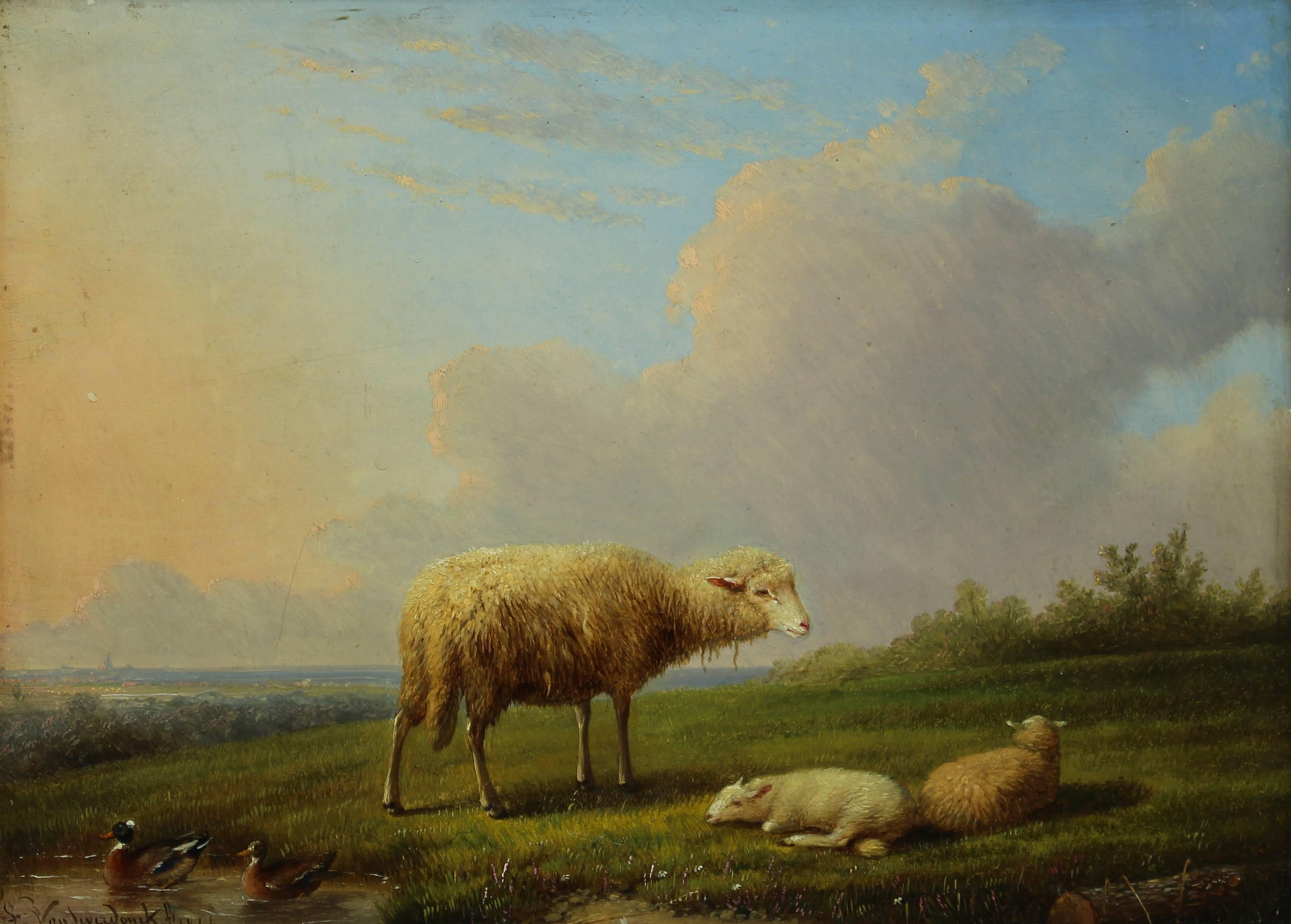 Francois Van Severdonck Landscape Painting - Sheep in Landscape