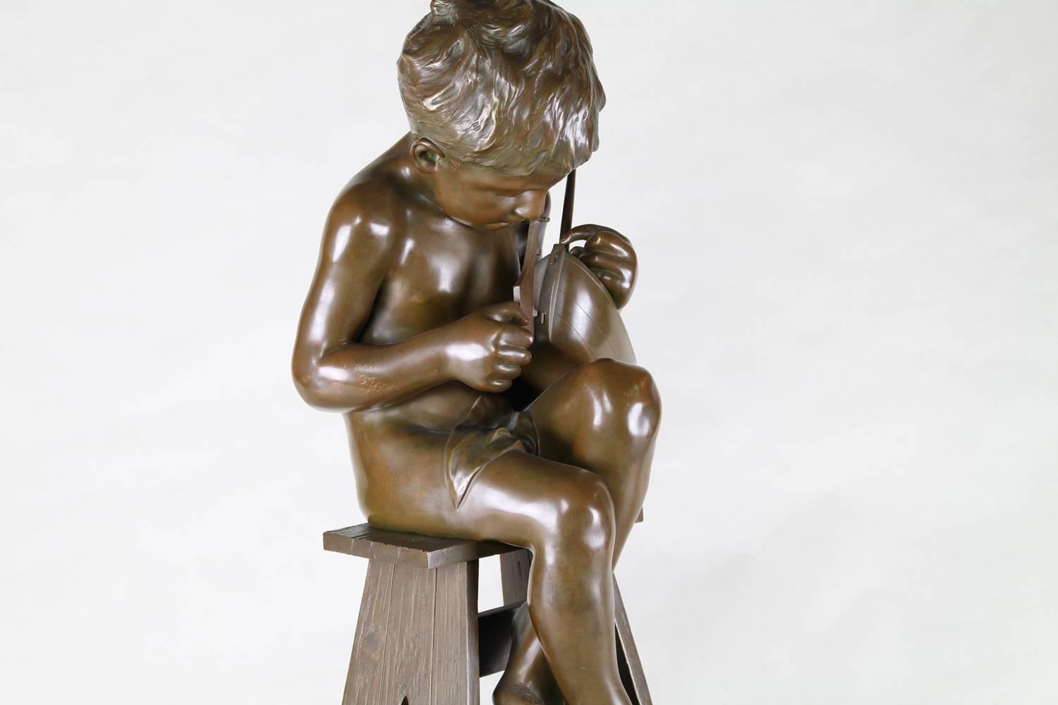 Enfant De Pecheur - Sculpture by Emmanuel Villanis