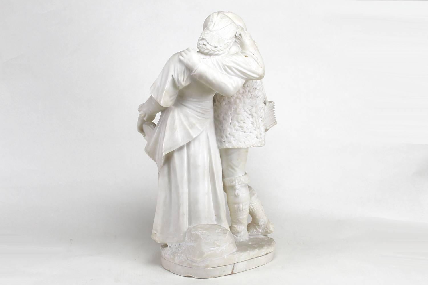 Beautiful Alabaster Musician Couple - Sculpture by Unknown