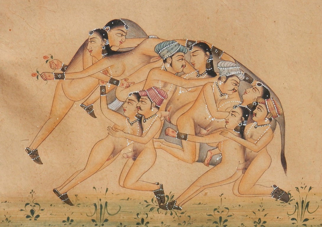 Unknown Figurative Painting - Antique erotic Indian Lovers