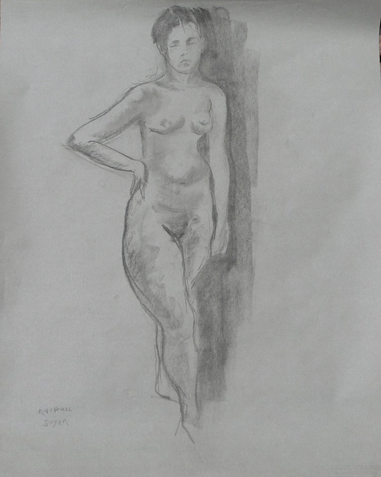 Raphael Soyer Nude Painting - Standing Nude and Seared Girl on verso