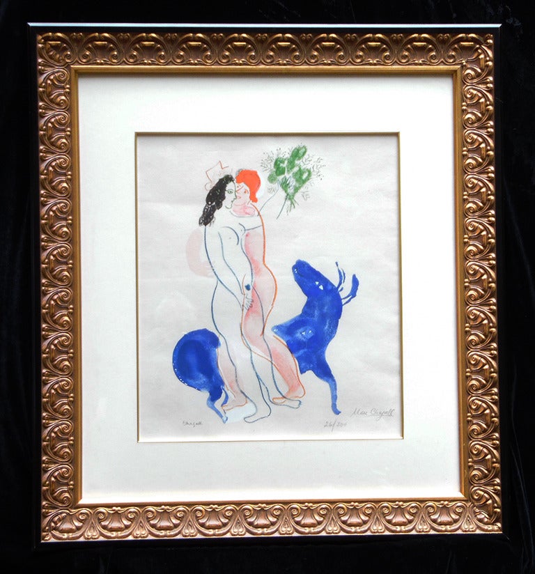 Marc Chagall Figurative Print - Lovers and blue bull