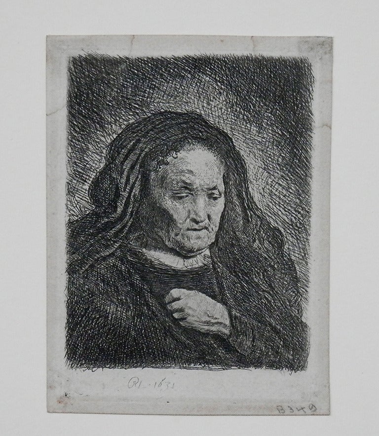 Rembrandt van Rijn Portrait Print - The Artist's Mother with her Hand on her Chest: Small Bust