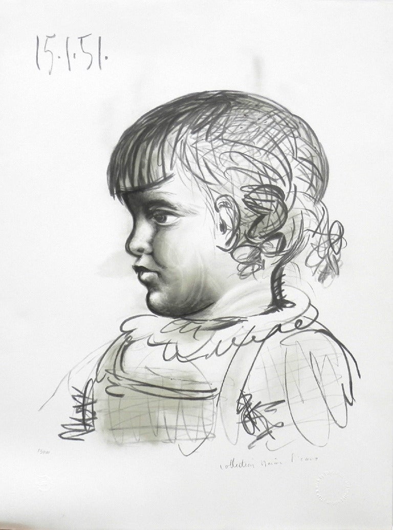 Lithograph on Arches
29 x 22 in. 
A limited edition after a work by Pablo Picasso 1951
Signed Collection Marina Picasso in pencil on lower right and Picasso Foundation embossed blind stamp 
numbered 82/500 on lower left and the publisher
