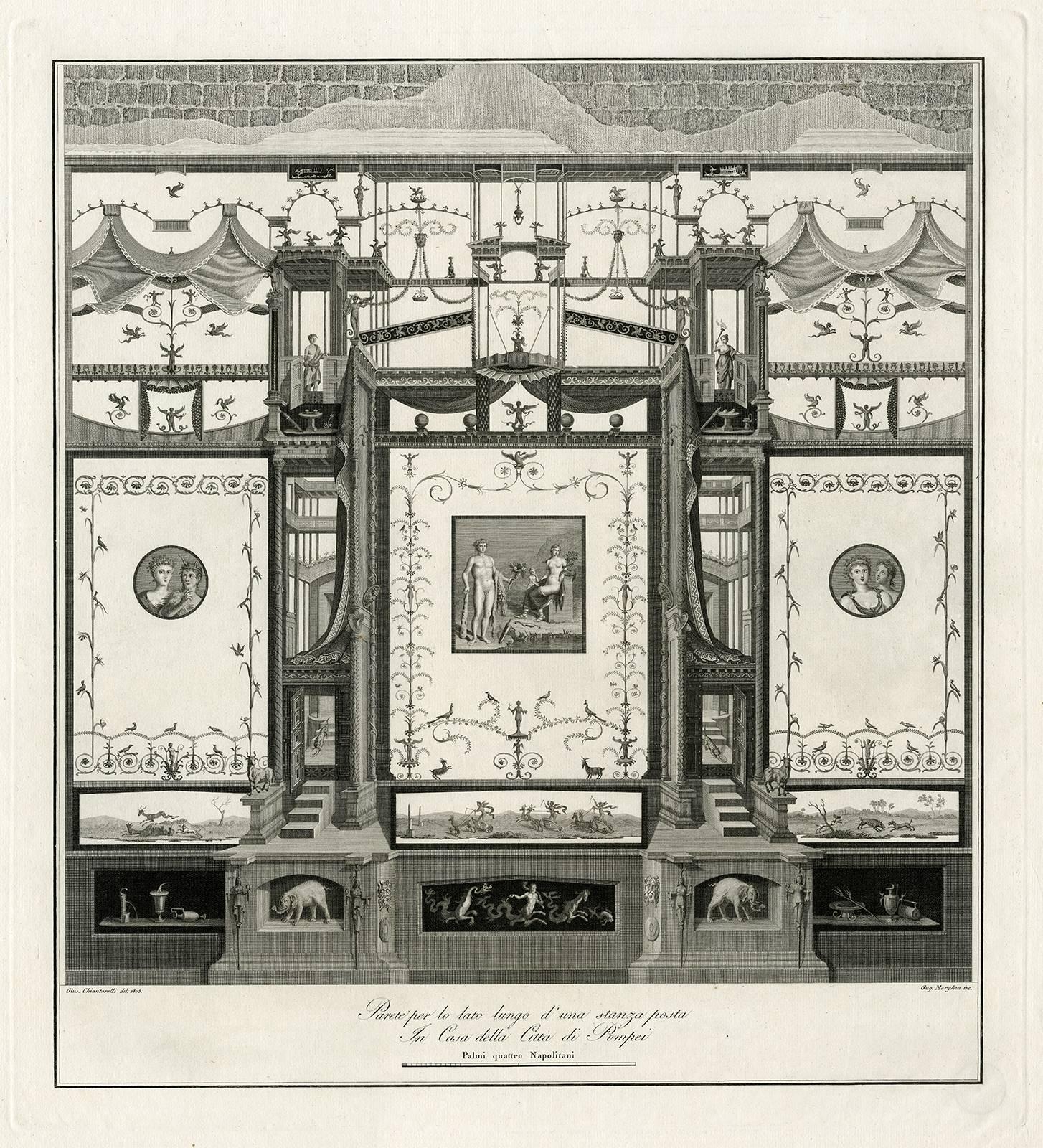 Guglielmo Morghen Interior Print - Parete per lo lato lungo d'una stanza posta.