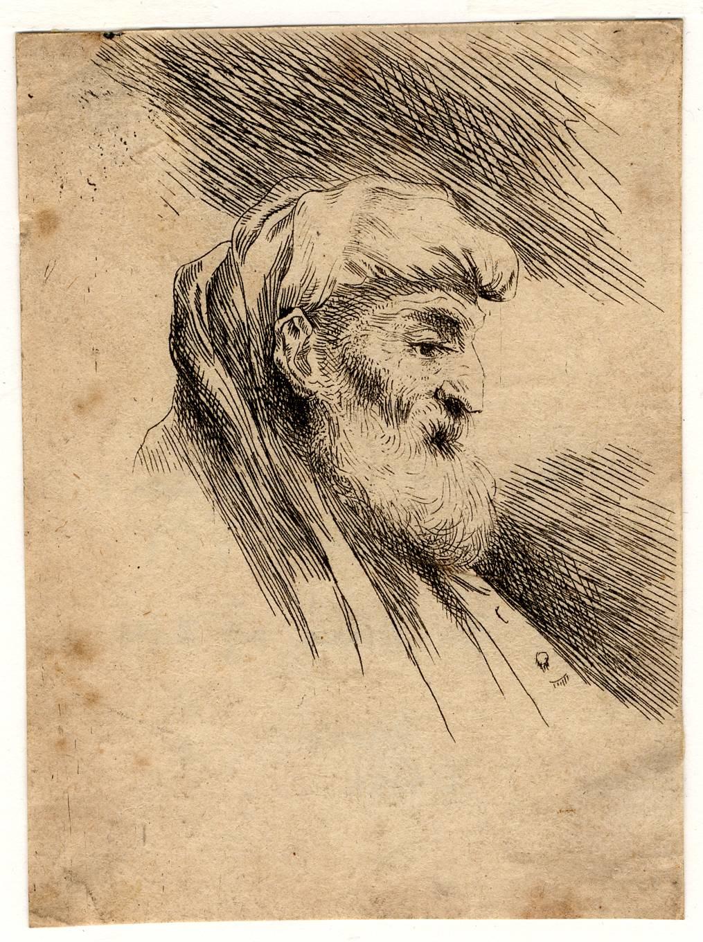 Salvatore Castiglione Portrait Print - Untitled - An oriental figure with a beard and turban.
