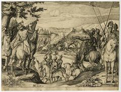 Antique Untitled. A battlefield with horses and riders.