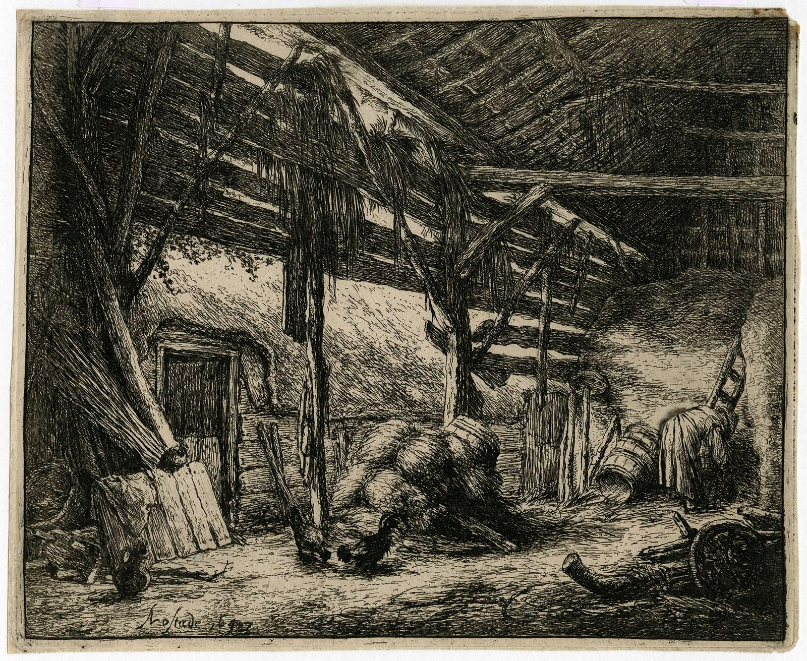 Adriaen van Ostade Interior Print -  Untitled - The barn.