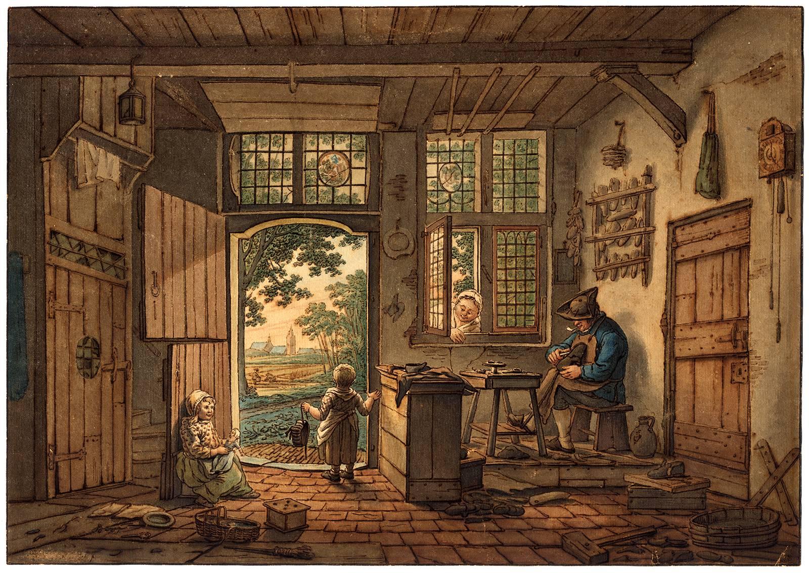 Hendrik van der Burgh Interior Art - Untitled - Interior of a cobbler's workshop.