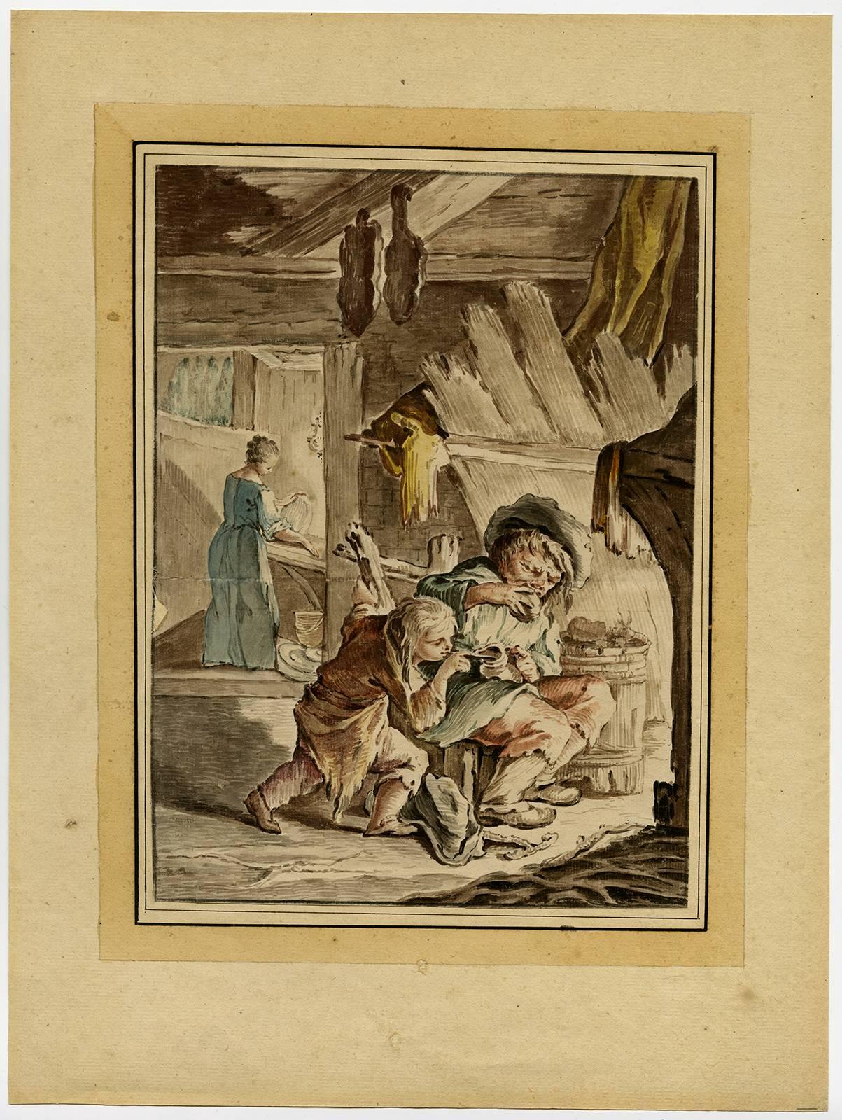 Unknown Interior Art - Untitled - A peasant and a boy near a fireplace