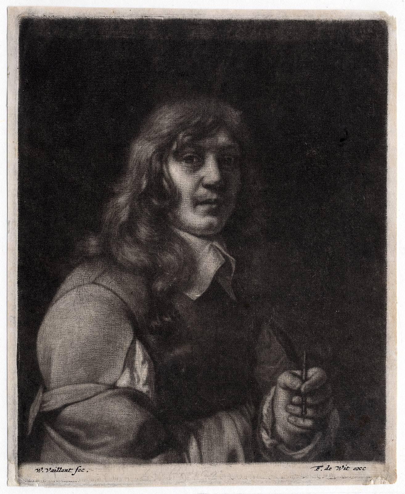 Wallerant Vaillant Portrait Print - Untitled - Portrait of painter Jacob van der Does.