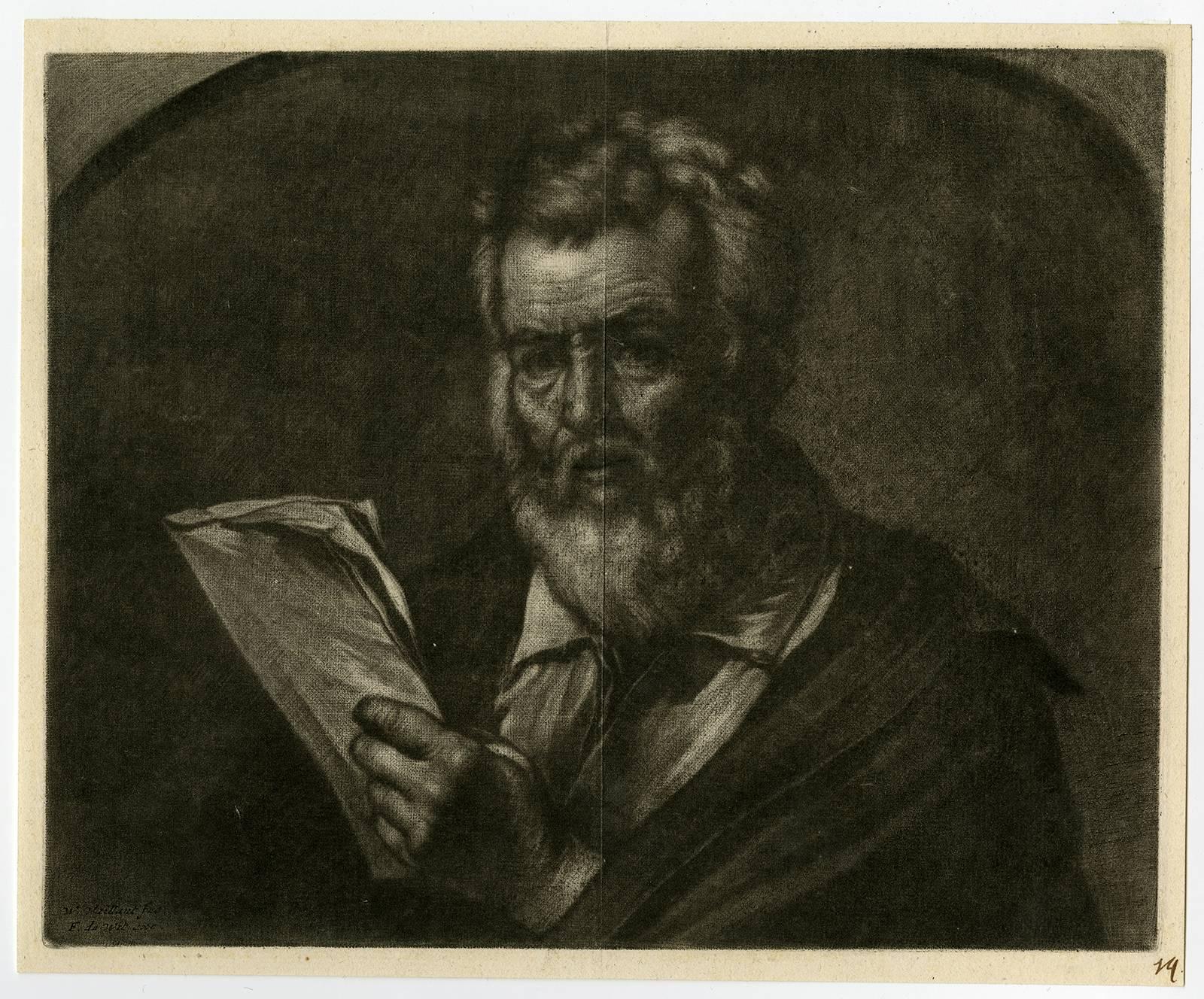 Wallerant Vaillant Portrait Print -  Untitled - A bearded man reading a pamphlet.
