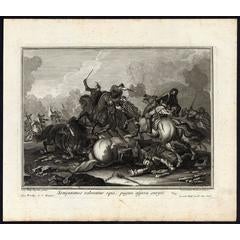 Set of four prints with soldiers on horseback in combat. 11