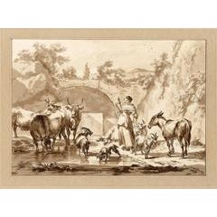 Untitled - A shepherdess with a spinning stick and her herd near a well. 6