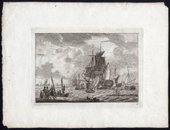 Antique Untitled - Rowingboats taking passengers to a sailing ship.
