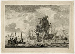 Antique Untitled - Rowingboats taking passengers to a sailing ship.