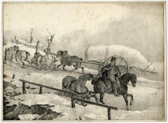  Untitled - A wagon pulled up a hill by a team of horses.