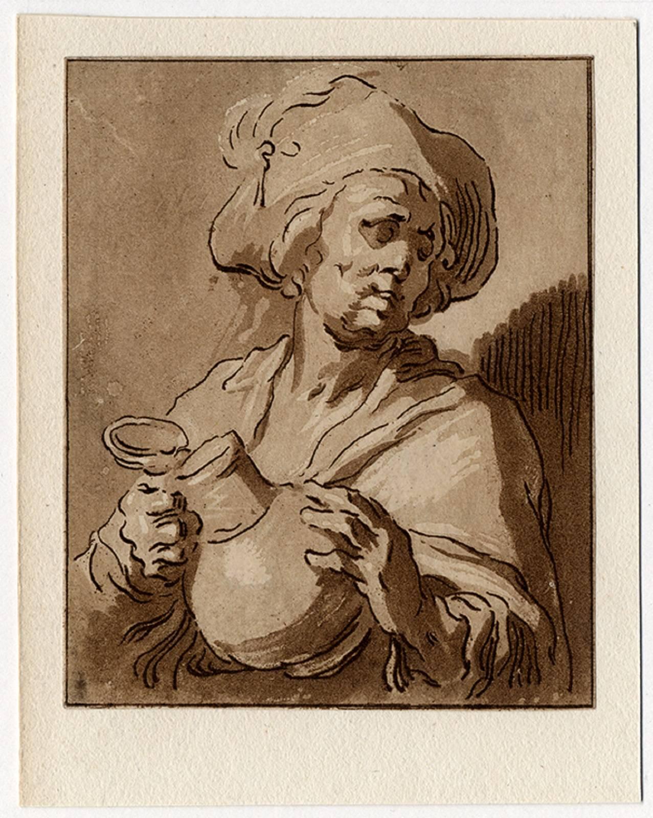 Anthonie van den Bosch Portrait Print -  2 Antique master prints, Untitled - A man with a jug.