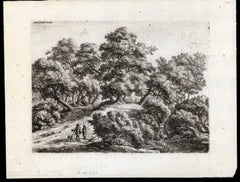Plate: Landscape with 2 hunting men and their dogs.