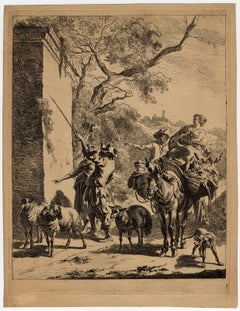 Untitled - Herdsman pointing towards an ancient monument.