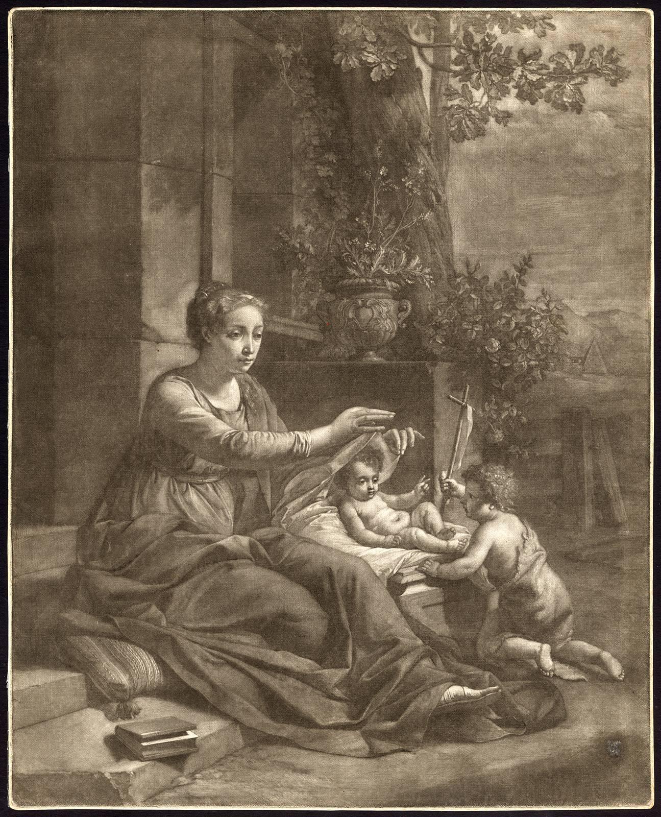 Nikolaas Verkolje Figurative Print - Untitled - The visitation of John the Baptist with the infant Christ and Mary.